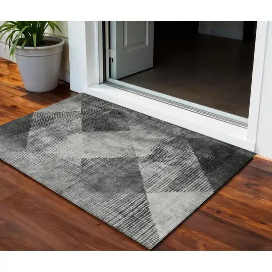 Gray And Black Geometric Washable Indoor Outdoor Area Rug Photo 2