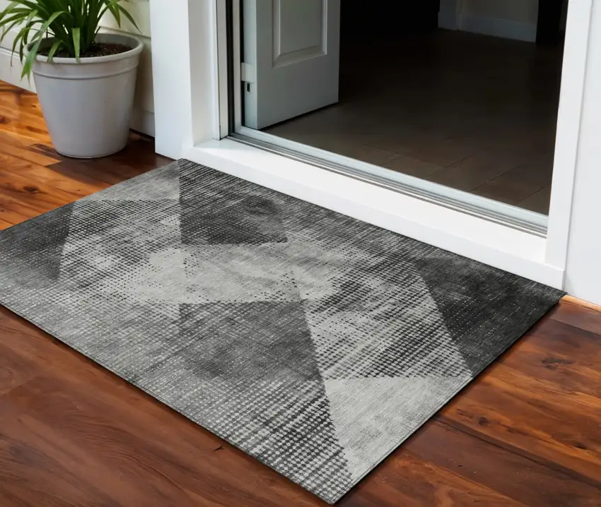 Gray And Black Geometric Washable Indoor Outdoor Area Rug Photo 2