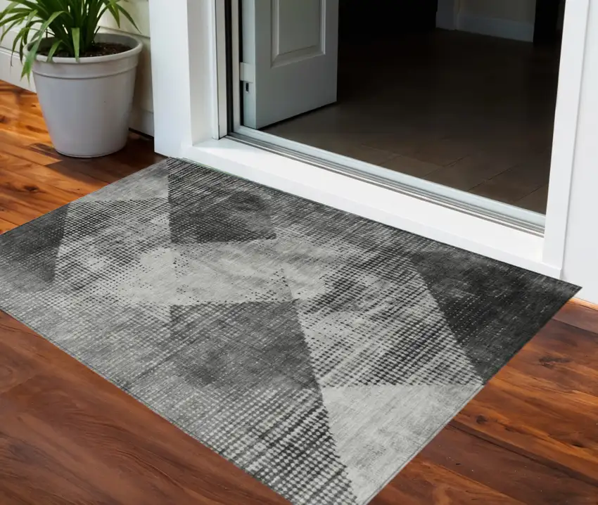 Gray And Black Geometric Washable Indoor Outdoor Area Rug Photo 1