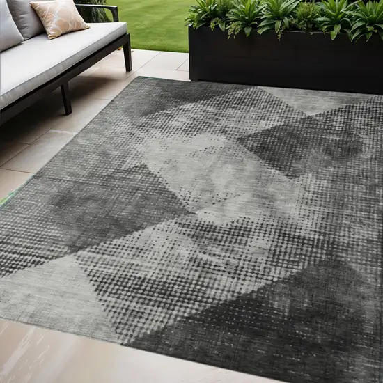 Gray And Black Geometric Washable Indoor Outdoor Area Rug Photo 1