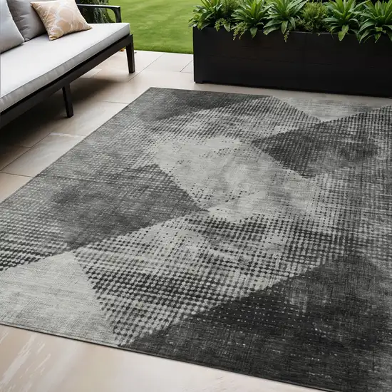 Gray And Black Geometric Washable Indoor Outdoor Area Rug Photo 2