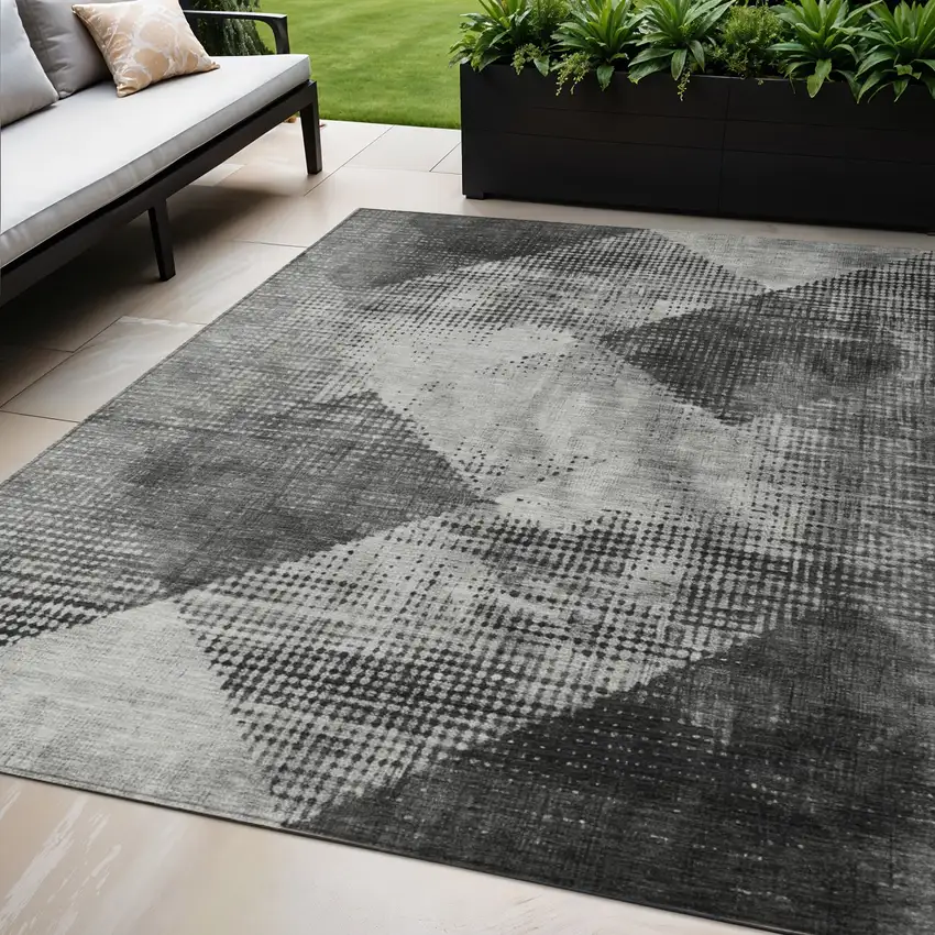 Gray And Black Geometric Washable Indoor Outdoor Area Rug Photo 2