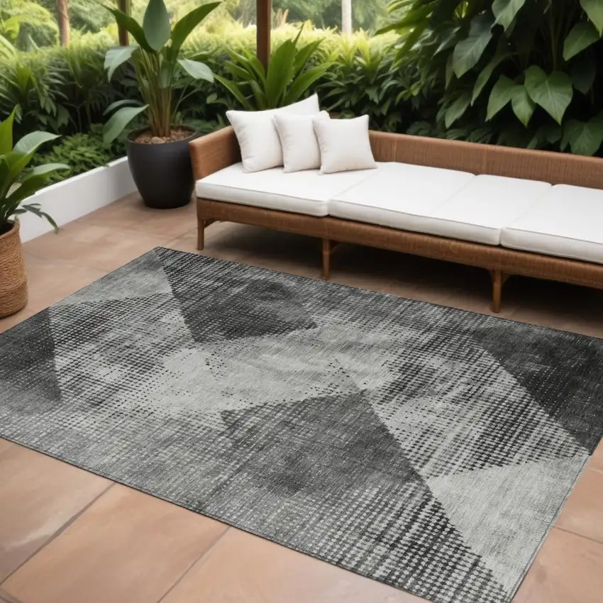 Gray And Black Geometric Washable Indoor Outdoor Area Rug Photo 2