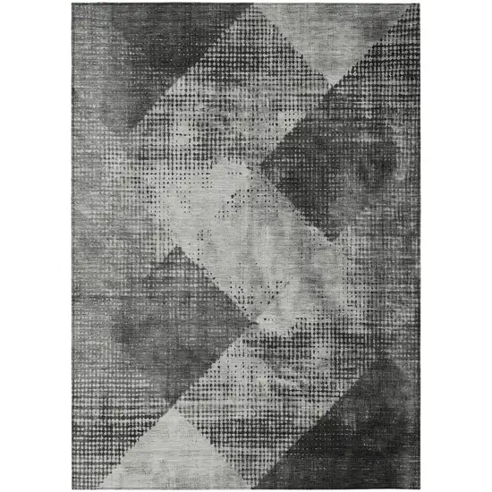 Gray And Black Geometric Washable Indoor Outdoor Area Rug Photo 3