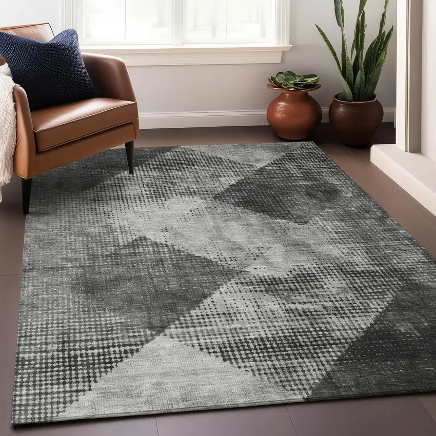 Gray And Black Geometric Washable Indoor Outdoor Area Rug Photo 9