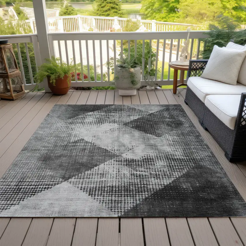 Gray And Black Geometric Washable Indoor Outdoor Area Rug Photo 8