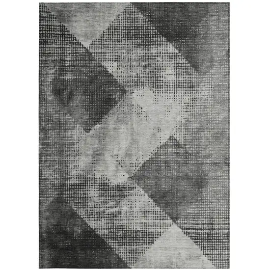 Gray And Black Geometric Washable Indoor Outdoor Area Rug Photo 6