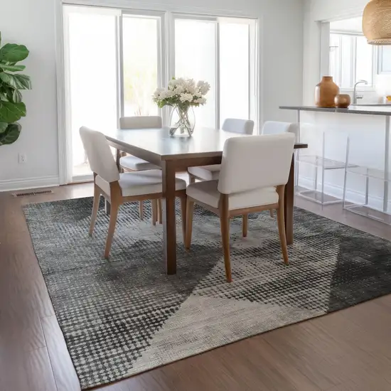 Gray And Black Geometric Washable Indoor Outdoor Area Rug Photo 9