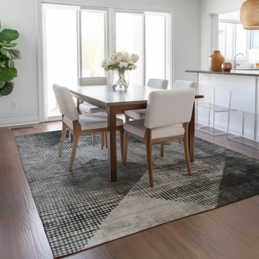 Gray And Black Geometric Washable Indoor Outdoor Area Rug Photo 9