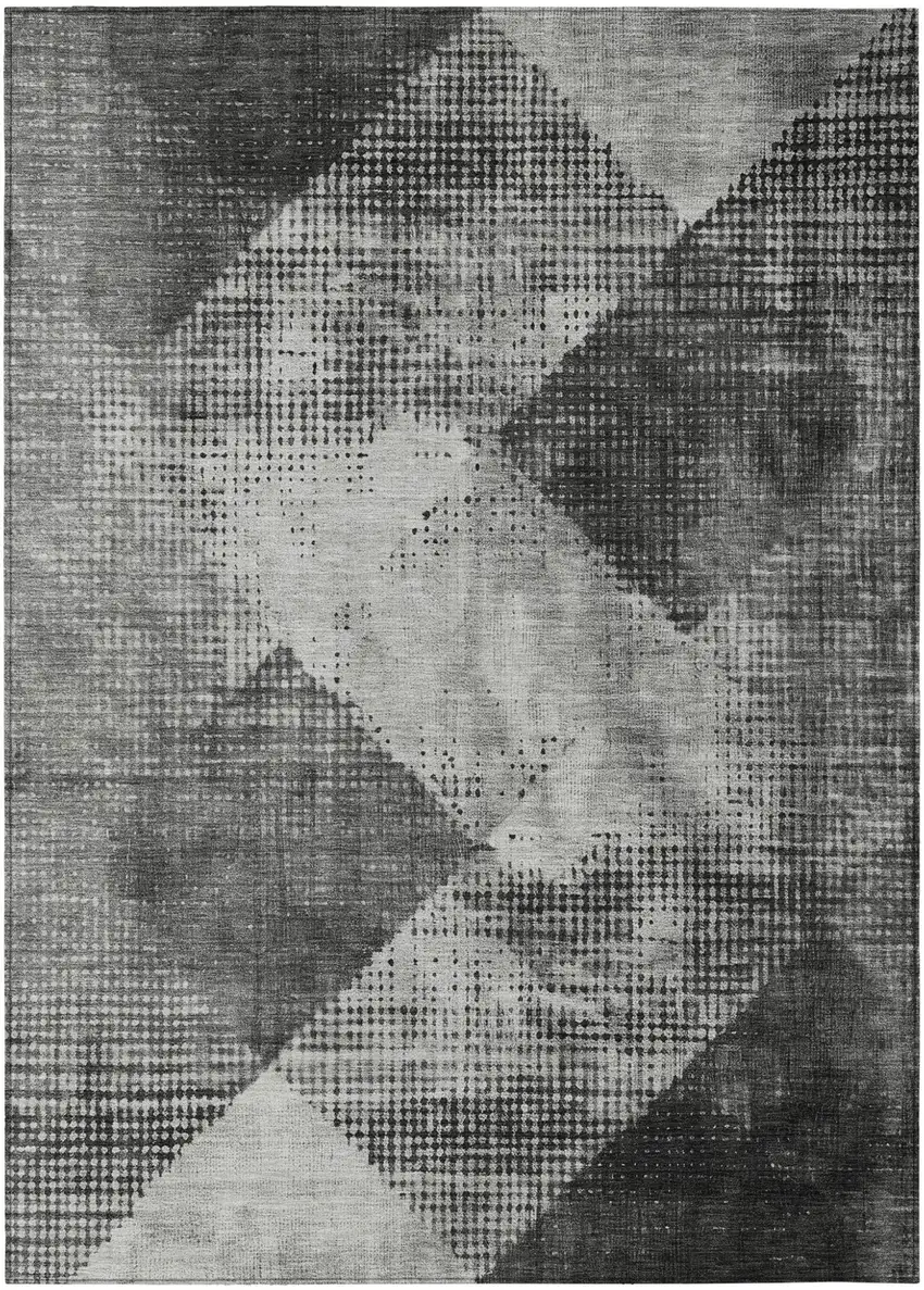 Gray And Black Geometric Washable Indoor Outdoor Area Rug Photo 3