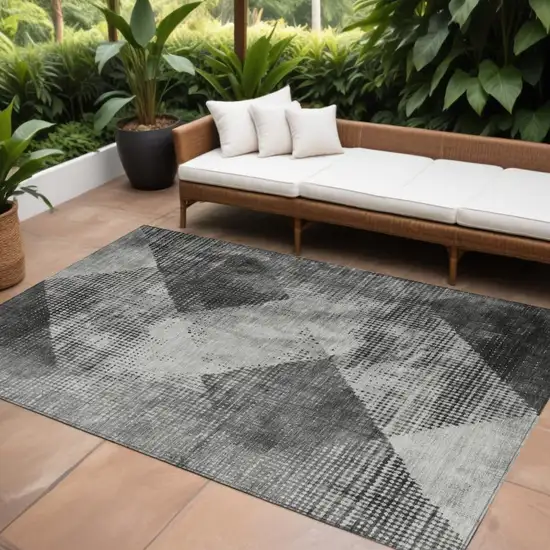 Gray And Black Geometric Washable Indoor Outdoor Area Rug Photo 2