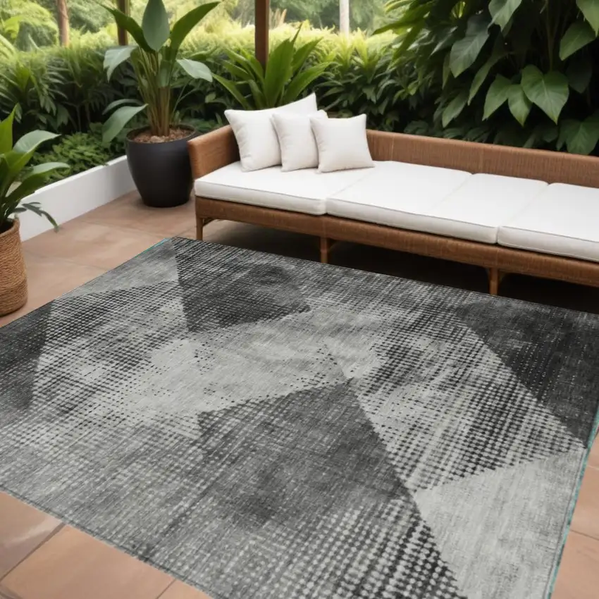 Gray And Black Geometric Washable Indoor Outdoor Area Rug Photo 1