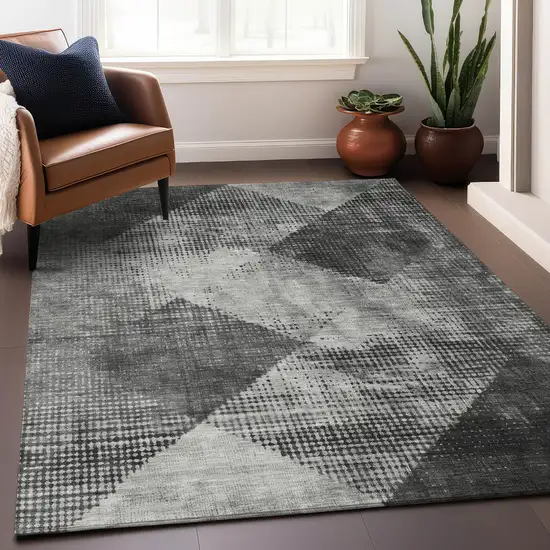 Gray And Black Geometric Washable Indoor Outdoor Area Rug Photo 8