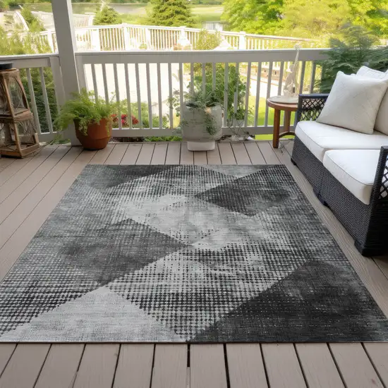 Gray And Black Geometric Washable Indoor Outdoor Area Rug Photo 7