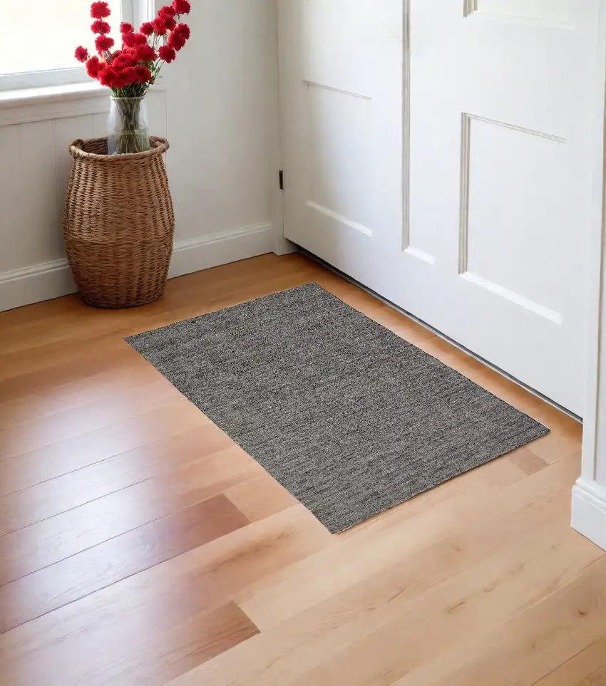 Gray and Black Hand Woven Area Rug Photo 1