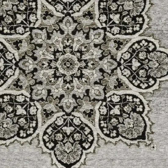 Gray And Black Medallion Area Rug With Fringe Photo 6