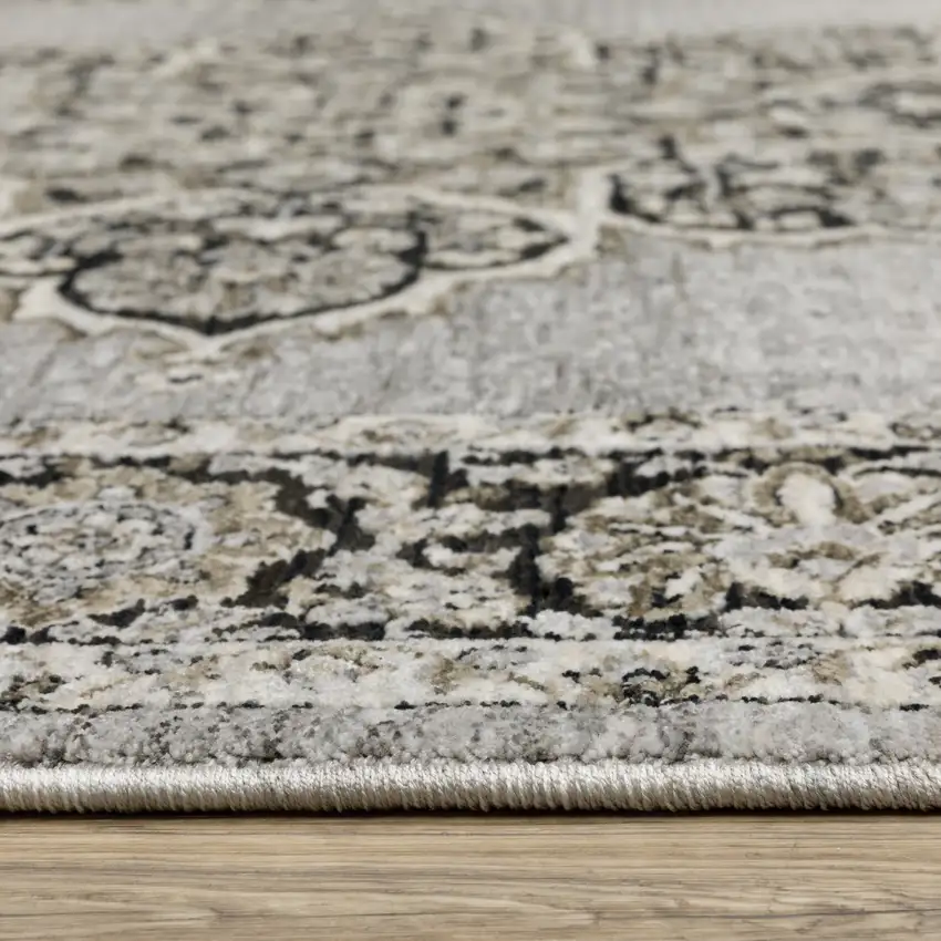 Gray And Black Medallion Area Rug With Fringe Photo 9