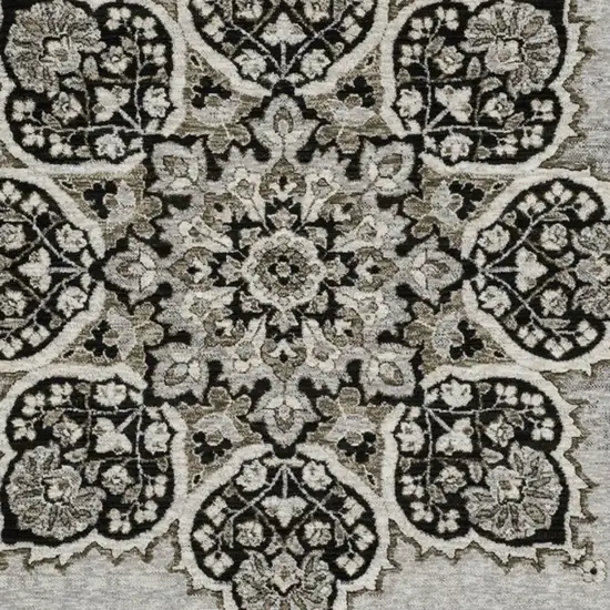 Gray And Black Medallion Area Rug With Fringe Photo 6