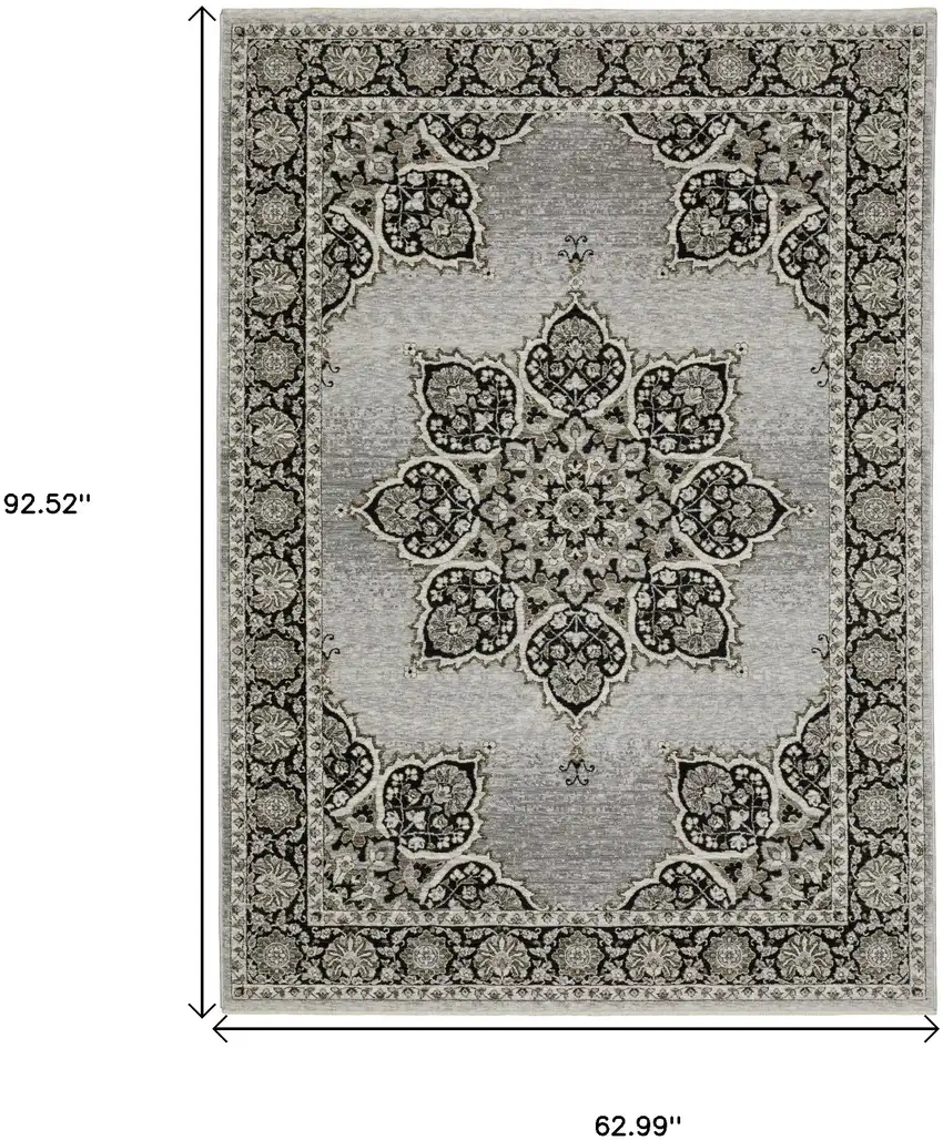 Gray And Black Medallion Area Rug With Fringe Photo 3