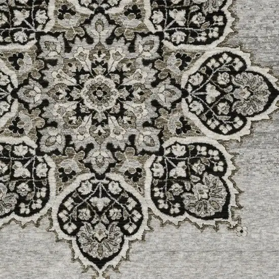 Gray And Black Medallion Area Rug With Fringe Photo 5