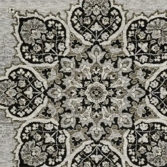 Gray And Black Medallion Area Rug With Fringe Photo 8