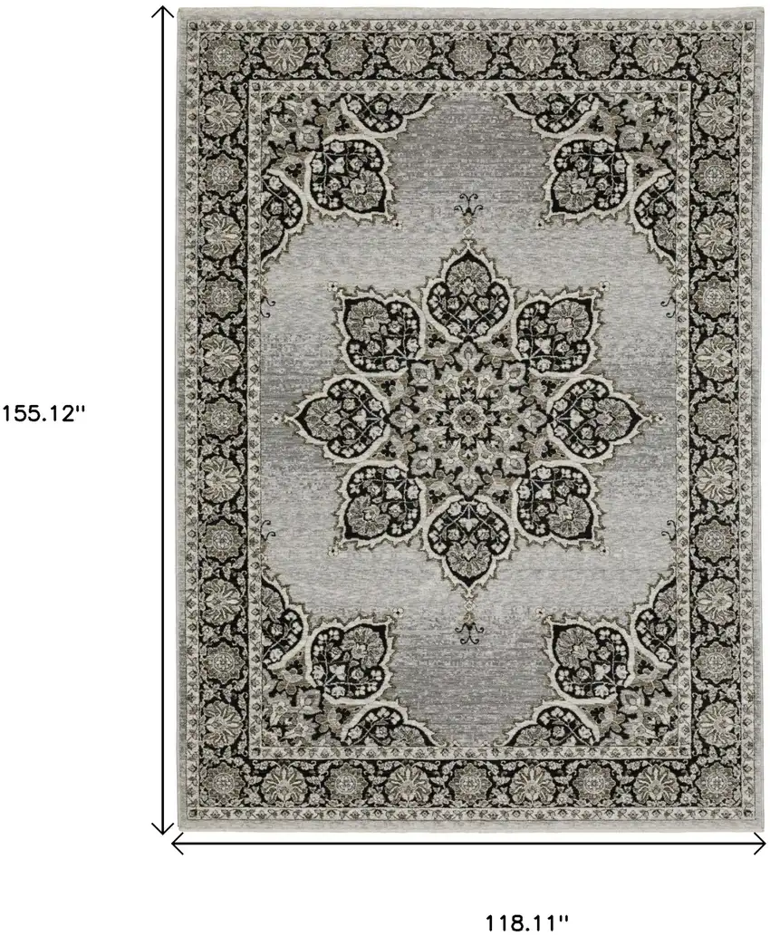 Gray And Black Medallion Area Rug With Fringe Photo 3