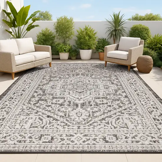 Gray And Black Medallion Indoor Outdoor Area Rug Photo 4