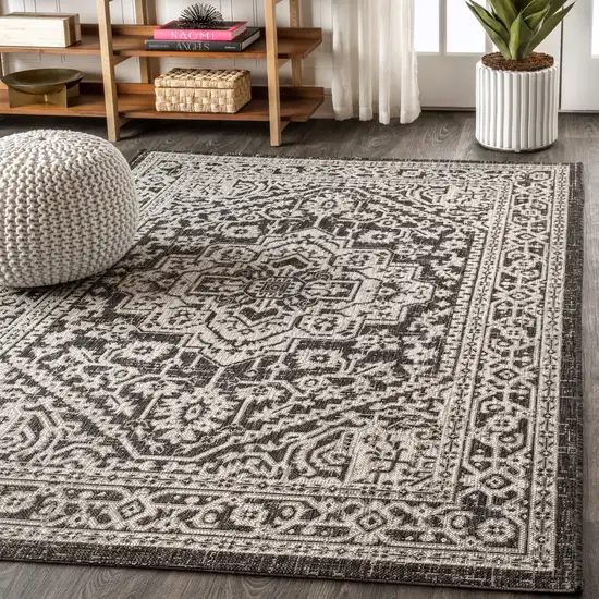 Gray And Black Medallion Indoor Outdoor Area Rug Photo 6