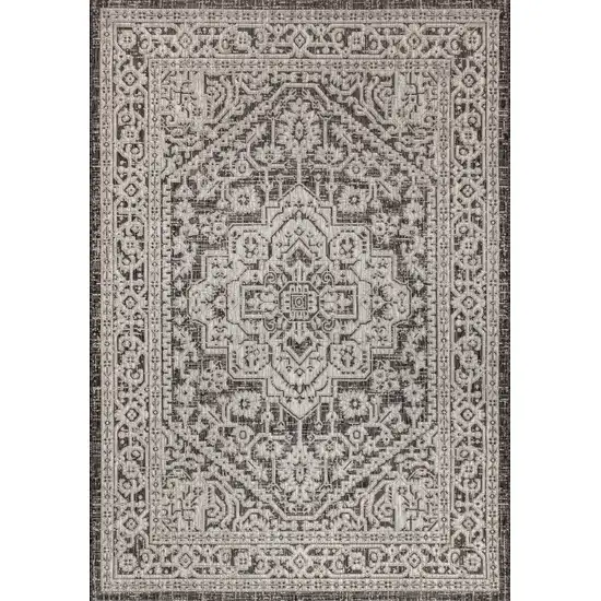 Gray And Black Medallion Indoor Outdoor Area Rug Photo 3