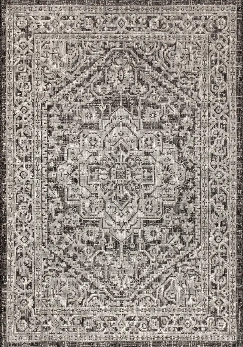 Gray And Black Medallion Indoor Outdoor Area Rug Photo 3