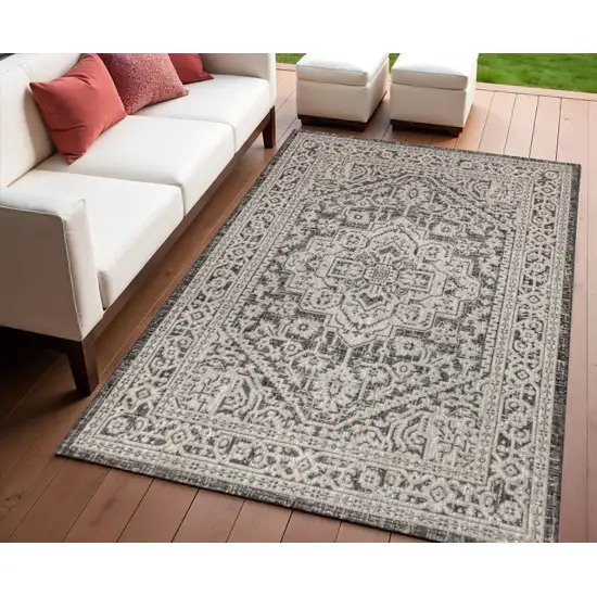 Gray And Black Medallion Indoor Outdoor Area Rug Photo 1