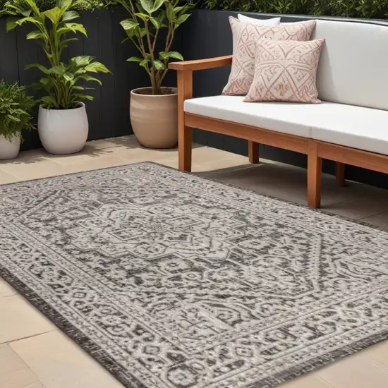 Gray And Black Medallion Indoor Outdoor Area Rug Photo 1