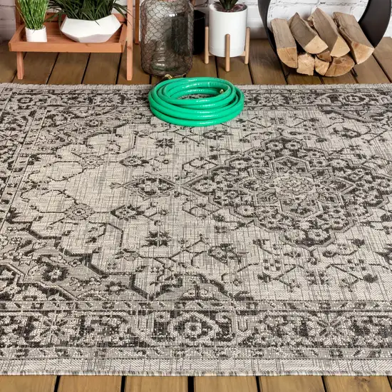 Gray And Black Medallion Indoor Outdoor Area Rug Photo 7