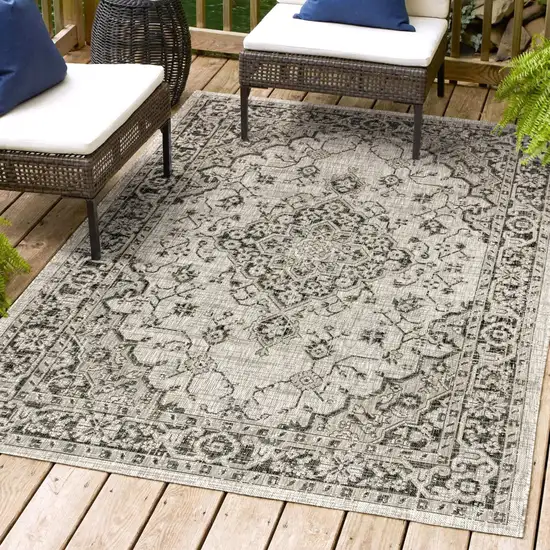 Gray And Black Medallion Indoor Outdoor Area Rug Photo 9