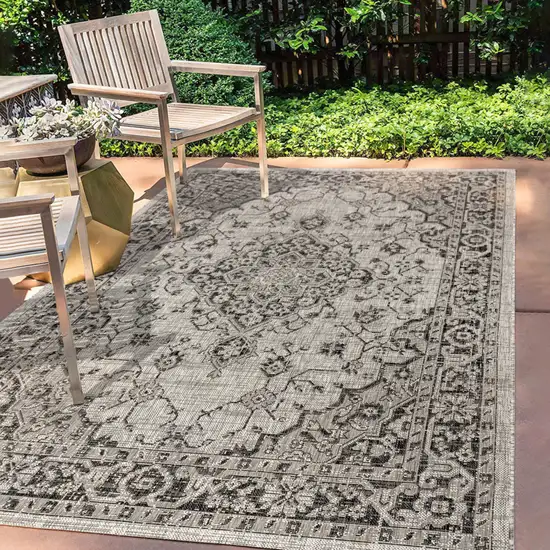 Gray And Black Medallion Indoor Outdoor Area Rug Photo 8
