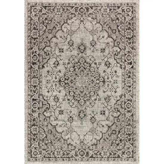 Gray And Black Medallion Indoor Outdoor Area Rug Photo 1