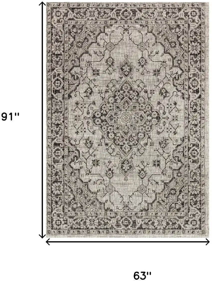 Gray And Black Medallion Indoor Outdoor Area Rug Photo 4