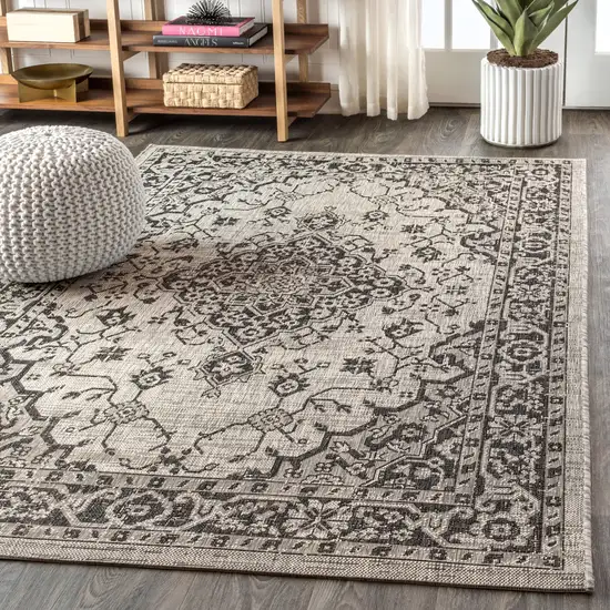 Gray And Black Medallion Indoor Outdoor Area Rug Photo 6