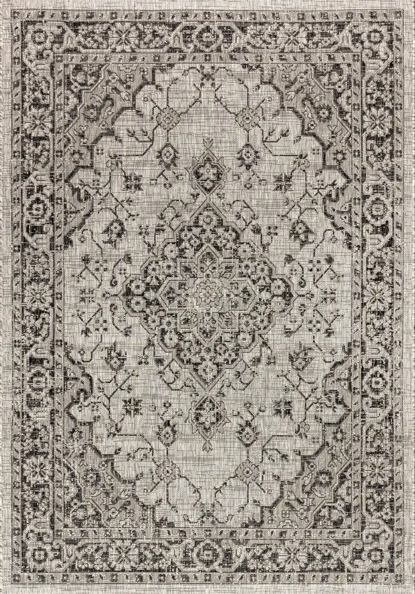 Gray And Black Medallion Indoor Outdoor Area Rug Photo 1