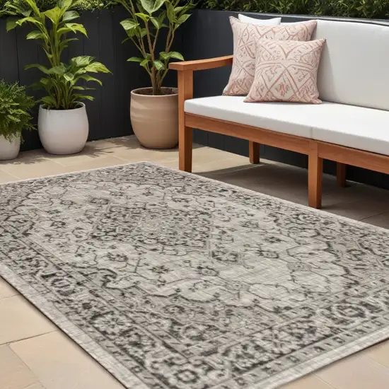 Gray And Black Medallion Indoor Outdoor Area Rug Photo 1