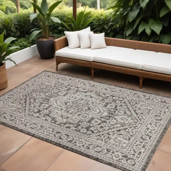 Gray And Black Medallion Indoor Outdoor Area Rug Photo 1