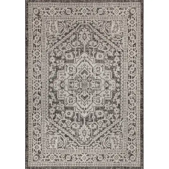 Gray And Black Medallion Indoor Outdoor Area Rug Photo 1