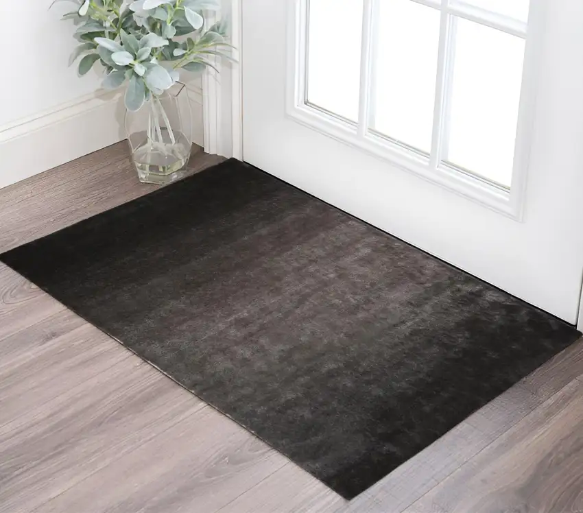 Gray And Black Shag Tufted Handmade Area Rug Photo 1