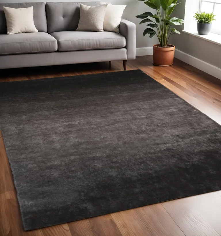 Gray And Black Shag Tufted Handmade Area Rug Photo 1