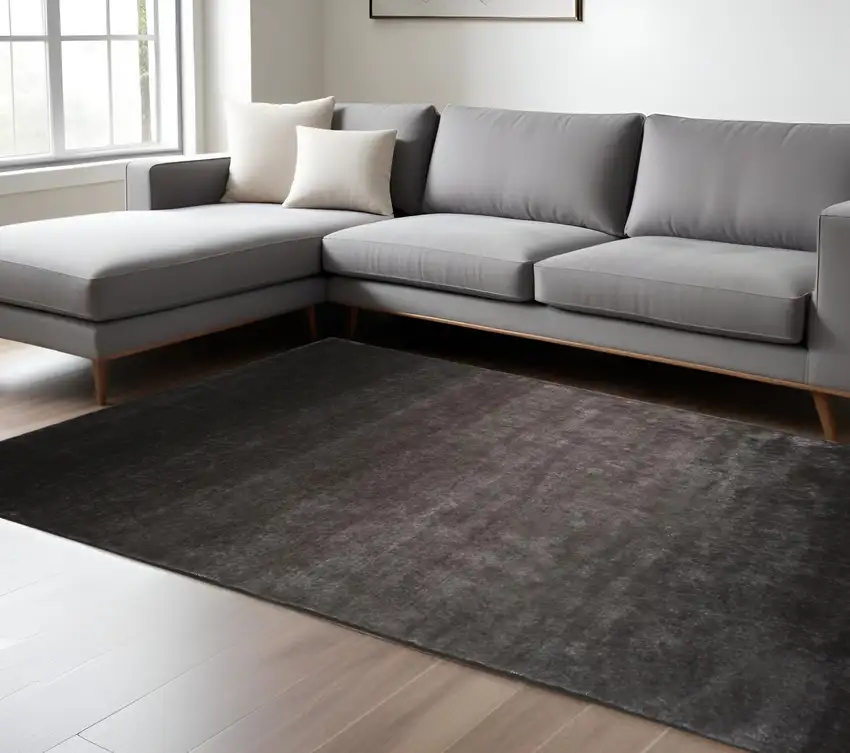 Gray And Black Shag Tufted Handmade Area Rug Photo 1