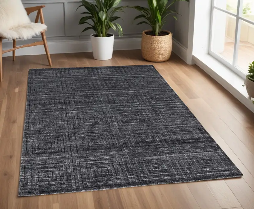Gray and Black Striped Hand Woven Area Rug Photo 1