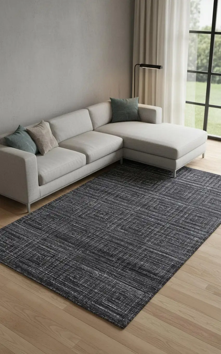 Gray And Black Geometric Hand Woven Area Rug Photo 1