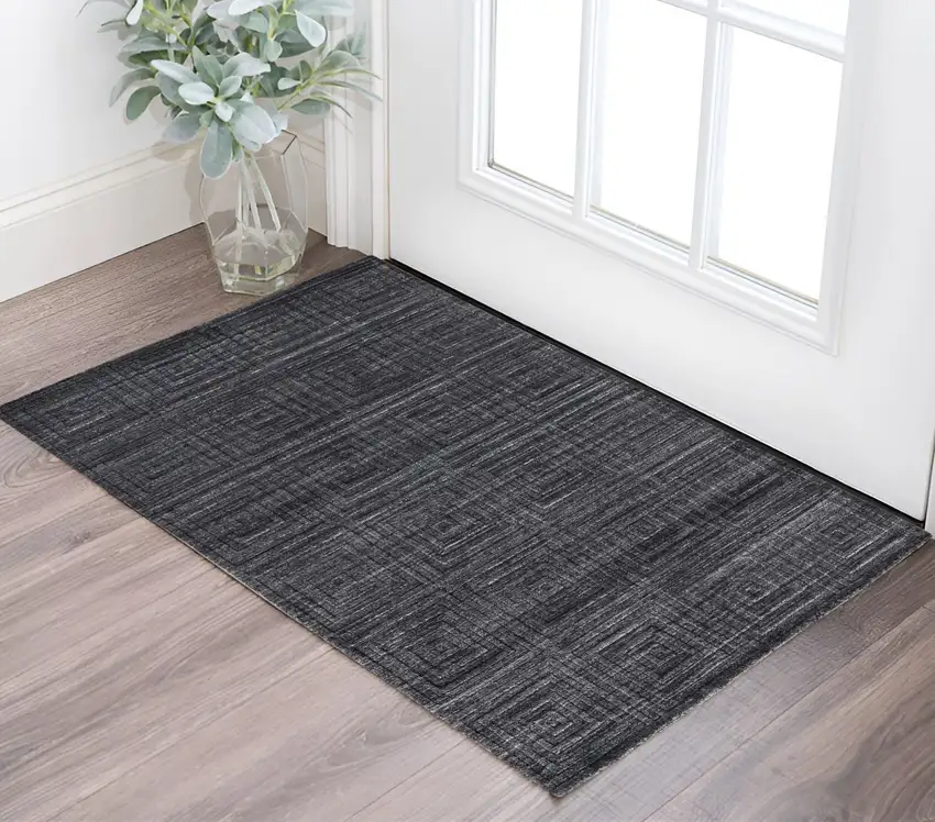 Gray and Black Striped Hand Woven Area Rug Photo 1