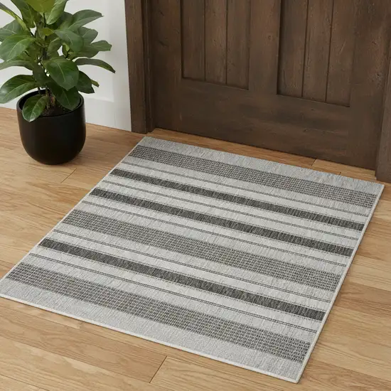 Gray And Black Striped Square Rug Photo 1