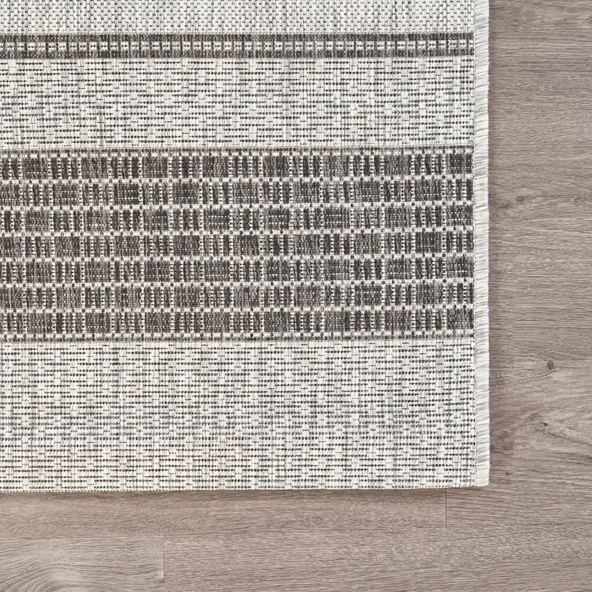 Gray And Black Striped Square Rug Photo 9